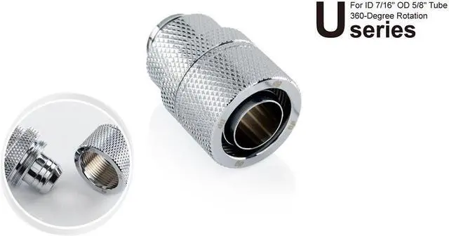 Alt view image 2 of 6 - Bitspower Computer Water Cooling G1/4" Silver Shining Rotary Compression Fitting CC6 Ultimate For ID 7/16" OD 5/8" Tube (2 PCS)