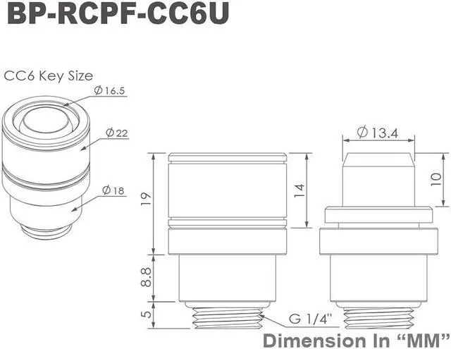 Alt view image 6 of 6 - Bitspower Computer Water Cooling G1/4" Silver Shining Rotary Compression Fitting CC6 Ultimate For ID 7/16" OD 5/8" Tube (2 PCS)