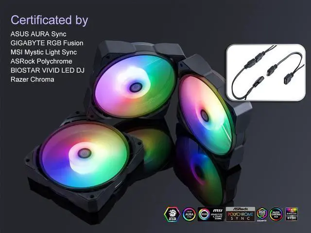Alt view image 8 of 9 - Bitspower Touchaqua NJORD II 120 PWM Fan, Digital RGB, 5-Pack