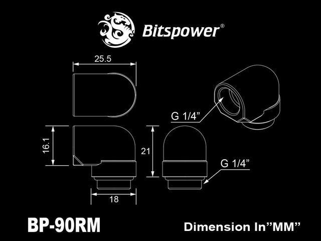 Alt view image 3 of 3 - Bitspower G1/4" Matt Black Rotary 90-Degree IG1/4" Extender (Compact Version)