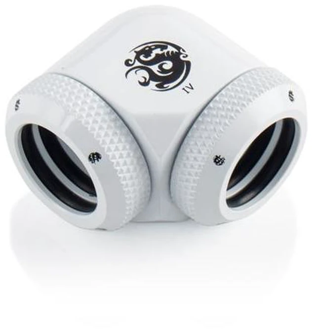 Alt view image 6 of 6 - Bitspower Dual Enhance Multi-Link Adapter Fitting for 14mm OD Rigid Tubing, 90 Degree Angle, Deluxe White