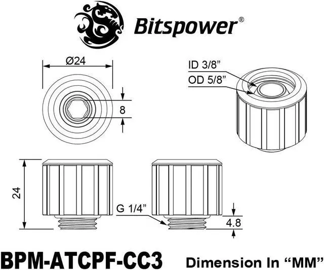 Alt view image 2 of 2 - Bitspower Artemis Compression Fitting CC3 For ID 3/8" OD 5/8" Tube - Arctic White