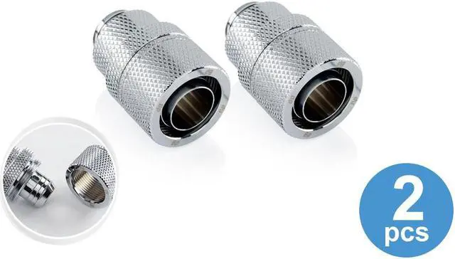 Alt view image 5 of 6 - Bitspower Computer Water Cooling G1/4" Silver Shining Rotary Compression Fitting CC6 Ultimate For ID 7/16" OD 5/8" Tube (2 PCS)