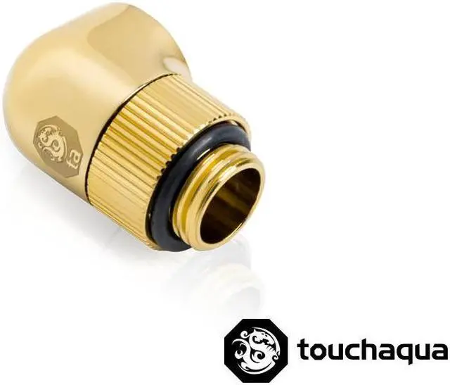 Alt view image 5 of 5 - Bitspower Touchaqua G1/4" Male to Female Extender Fitting, 90? Angle Rotary, True Brass, 2-pack