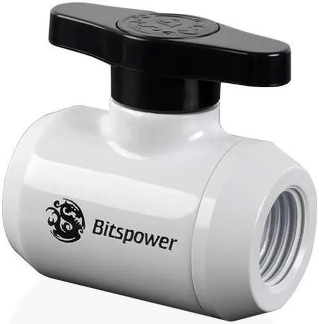 Alt view image 2 of 2 - Bitspower G1/4" Mini Valve with Black Handle, Deluxe White Body