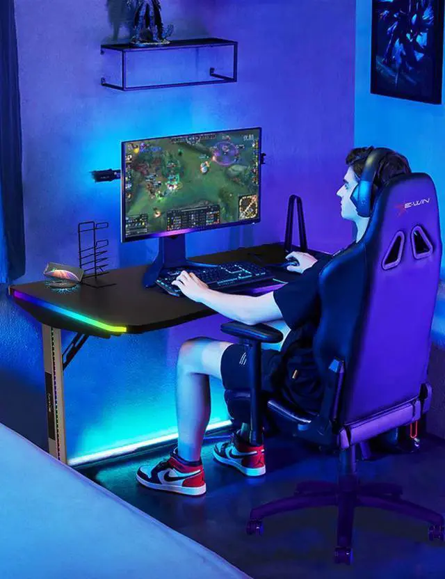 Alt view image 4 of 6 - E-WIN Nexus Lucis RGB Gaming Desk ,Music Sync Lights Up Computer Table with Wireless Charging and USB Charging Ports