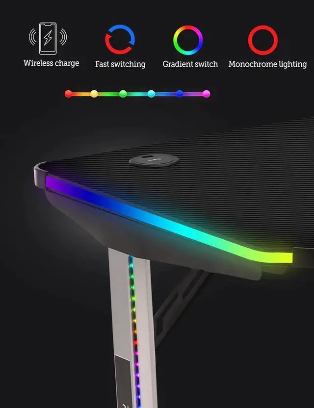 Alt view image 2 of 6 - E-WIN Nexus Lucis RGB Gaming Desk ,Music Sync Lights Up Computer Table with Wireless Charging and USB Charging Ports
