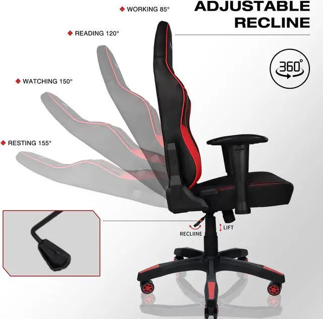 Alt view image 3 of 7 - E-WIN 400 lb Gaming Chair Office Chair Heavy Duty Gaming Chair with Lumbar Support Wide Seat High Back Adjustable Armrest-Black/Red