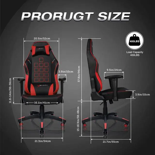 Alt view image 2 of 7 - E-WIN 400 lb Gaming Chair Office Chair Heavy Duty Gaming Chair with Lumbar Support Wide Seat High Back Adjustable Armrest-Black/Red