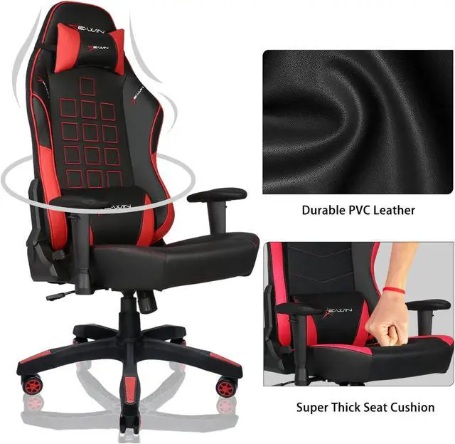 Alt view image 6 of 7 - E-WIN 400 lb Gaming Chair Office Chair Heavy Duty Gaming Chair with Lumbar Support Wide Seat High Back Adjustable Armrest-Black/Red