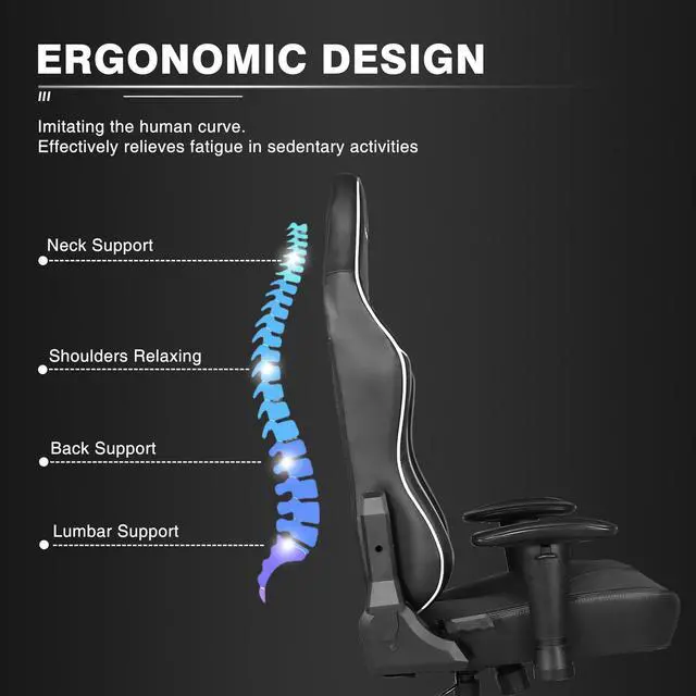 Alt view image 4 of 7 - E-WIN Ergonomic Gaming Chair,Office Gaming Chair High-Back Computer Chair with Headrest and Lumbar Support-Black/White
