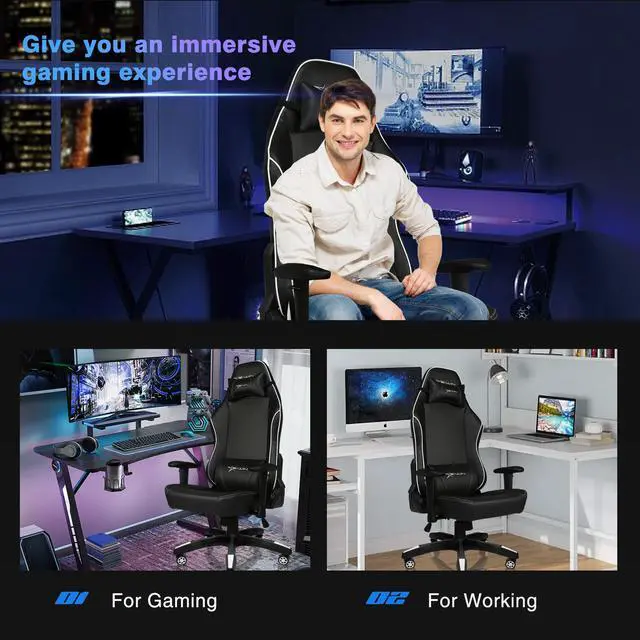 Alt view image 7 of 7 - E-WIN Ergonomic Gaming Chair,Office Gaming Chair High-Back Computer Chair with Headrest and Lumbar Support-Black/White