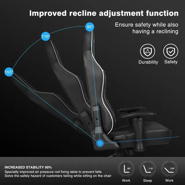 Alt view image 3 of 7 - E-WIN Ergonomic Gaming Chair,Office Gaming Chair High-Back Computer Chair with Headrest and Lumbar Support-Black/White