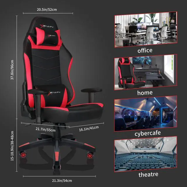 Alt view image 2 of 7 - E-WIN Gaming Chair 400 lb Big and Tall Office Chair,High Back Ergonomic Computer Chair with Wide Seat Adjustable Armrest-Black/Red