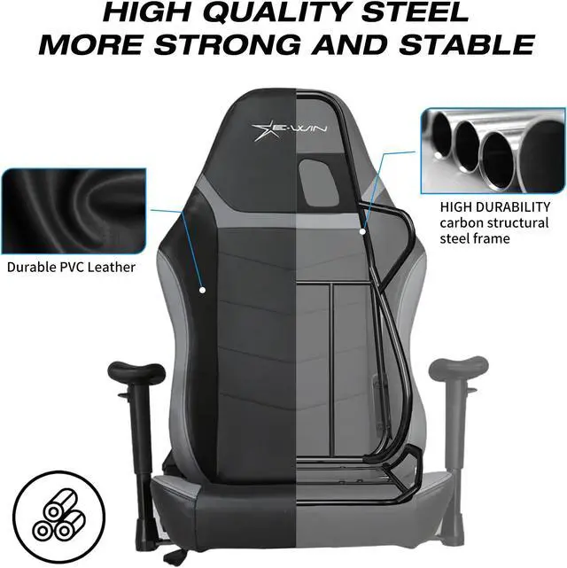 Alt view image 4 of 7 - E-WIN Gaming Chair 400 lb Big and Tall Office Chair,High Back Ergonomic Computer Chair with Wide Seat Adjustable Armrest-Black/Grey