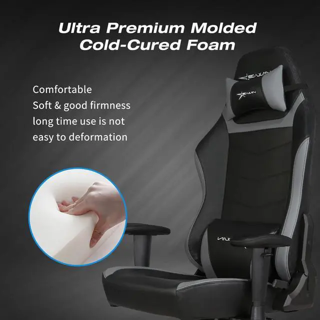 Alt view image 6 of 7 - E-WIN Gaming Chair 400 lb Big and Tall Office Chair,High Back Ergonomic Computer Chair with Wide Seat Adjustable Armrest-Black/Grey