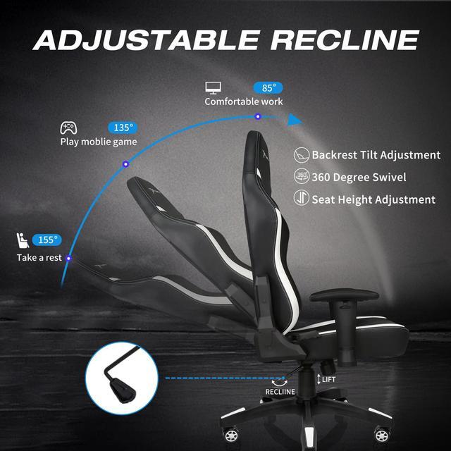 Alt view image 3 of 7 - E-WIN Gaming Chair 400 lb Big and Tall Office Chair,High Back Ergonomic Computer Chair with Wide Seat Adjustable Armrest-Black/White