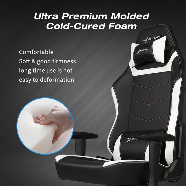 Alt view image 5 of 7 - E-WIN Gaming Chair 400 lb Big and Tall Office Chair,High Back Ergonomic Computer Chair with Wide Seat Adjustable Armrest-Black/White