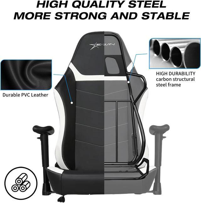 Alt view image 6 of 7 - E-WIN Gaming Chair 400 lb Big and Tall Office Chair,High Back Ergonomic Computer Chair with Wide Seat Adjustable Armrest-Black/White