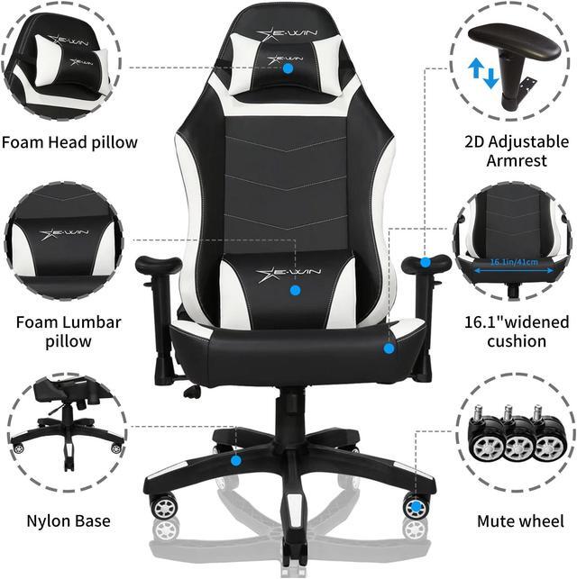 Alt view image 4 of 7 - E-WIN Gaming Chair 400 lb Big and Tall Office Chair,High Back Ergonomic Computer Chair with Wide Seat Adjustable Armrest-Black/White