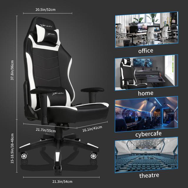 Alt view image 2 of 7 - E-WIN Gaming Chair 400 lb Big and Tall Office Chair,High Back Ergonomic Computer Chair with Wide Seat Adjustable Armrest-Black/White