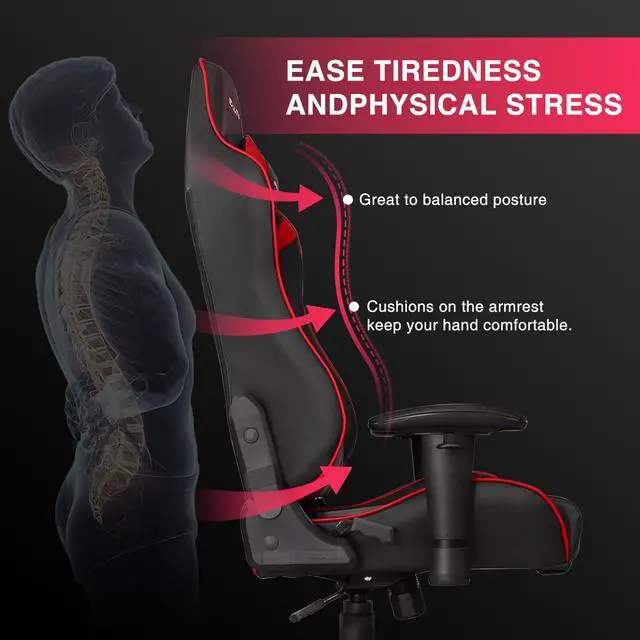 Alt view image 4 of 14 - E-WIN 400lb Gaming Chair ,Office Chair High Back Computer Chair Ergonomic Gaming Chair  Adjustable Armrest with Lumbar Support and Headrest-Black/Red