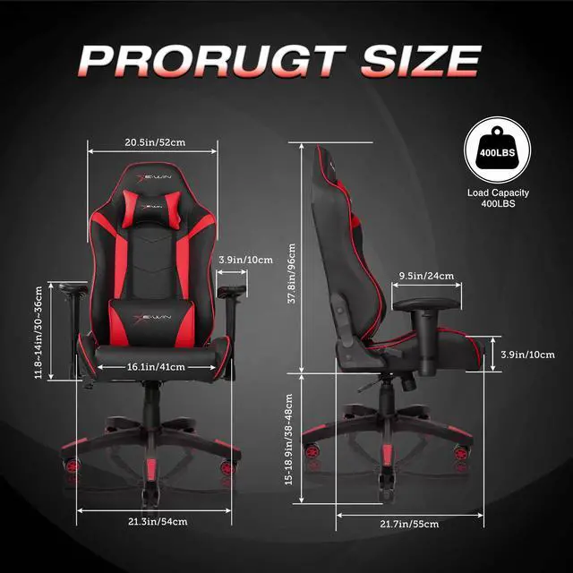 Alt view image 2 of 14 - E-WIN 400lb Gaming Chair ,Office Chair High Back Computer Chair Ergonomic Gaming Chair  Adjustable Armrest with Lumbar Support and Headrest-Black/Red