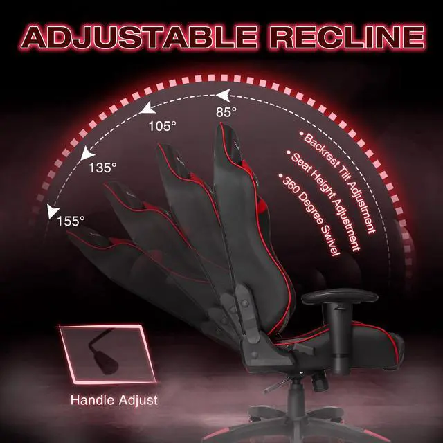 Alt view image 3 of 14 - E-WIN 400lb Gaming Chair ,Office Chair High Back Computer Chair Ergonomic Gaming Chair  Adjustable Armrest with Lumbar Support and Headrest-Black/Red