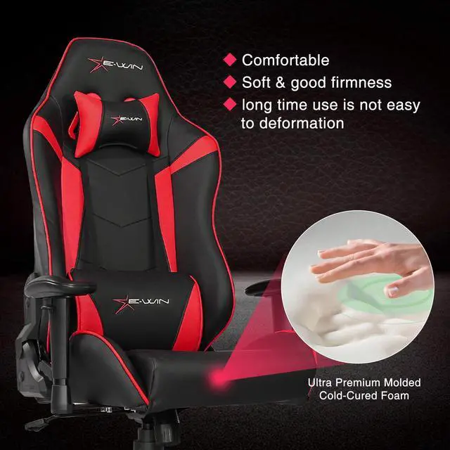 Alt view image 14 of 14 - E-WIN 400lb Gaming Chair ,Office Chair High Back Computer Chair Ergonomic Gaming Chair  Adjustable Armrest with Lumbar Support and Headrest-Black/Red