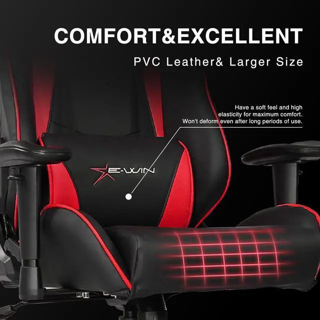 Alt view image 6 of 14 - E-WIN 400lb Gaming Chair ,Office Chair High Back Computer Chair Ergonomic Gaming Chair  Adjustable Armrest with Lumbar Support and Headrest-Black/Red