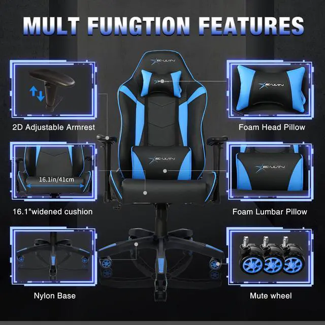 Alt view image 5 of 7 - E-WIN 400lb Gaming Chair ,Office Chair High Back Computer Chair Ergonomic Gaming Chair  Adjustable Armrest with Lumbar Support and Headrest-Black/Blue