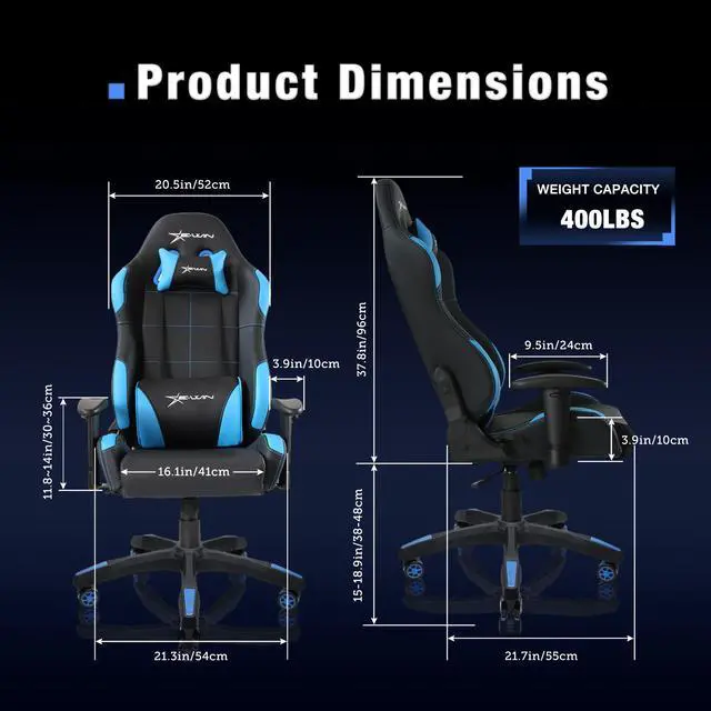 Alt view image 2 of 7 - E-WIN 400LB Gaming Chair Computer Chair,Big and Tall Gamer Chair for Adults,High Back Gaming Chair with Headrest and Lumbar Support -Black/Blue