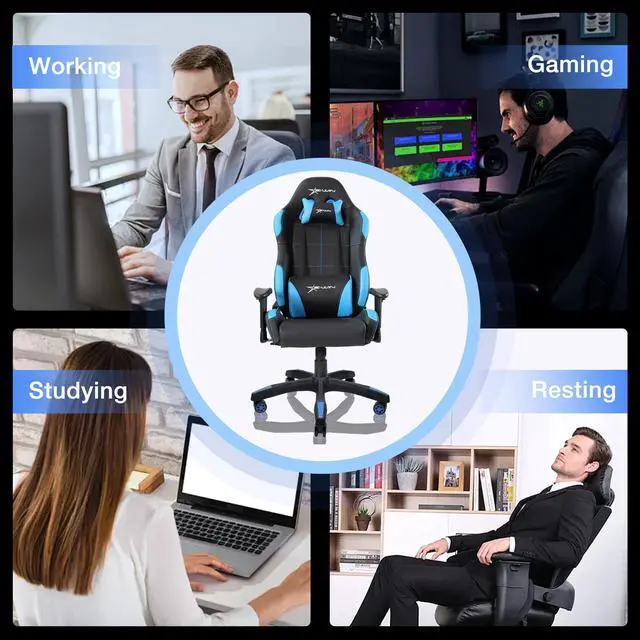 Alt view image 7 of 7 - E-WIN 400LB Gaming Chair Computer Chair,Big and Tall Gamer Chair for Adults,High Back Gaming Chair with Headrest and Lumbar Support -Black/Blue