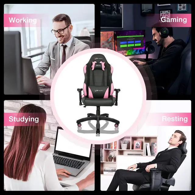 Alt view image 7 of 7 - E-WIN 400LB Gaming Chair Computer Chair,Big and Tall Gamer Chair for Adults,High Back Gaming Chair with Headrest and Lumbar Support -Black/Pink