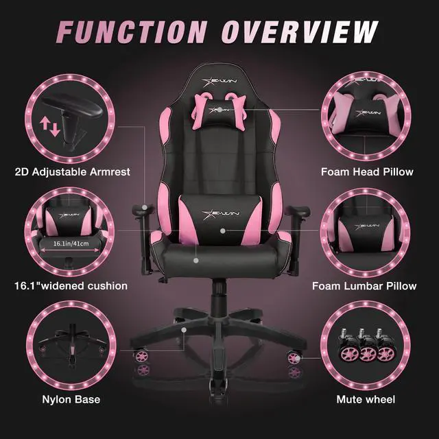 Alt view image 6 of 7 - E-WIN 400LB Gaming Chair Computer Chair,Big and Tall Gamer Chair for Adults,High Back Gaming Chair with Headrest and Lumbar Support -Black/Pink