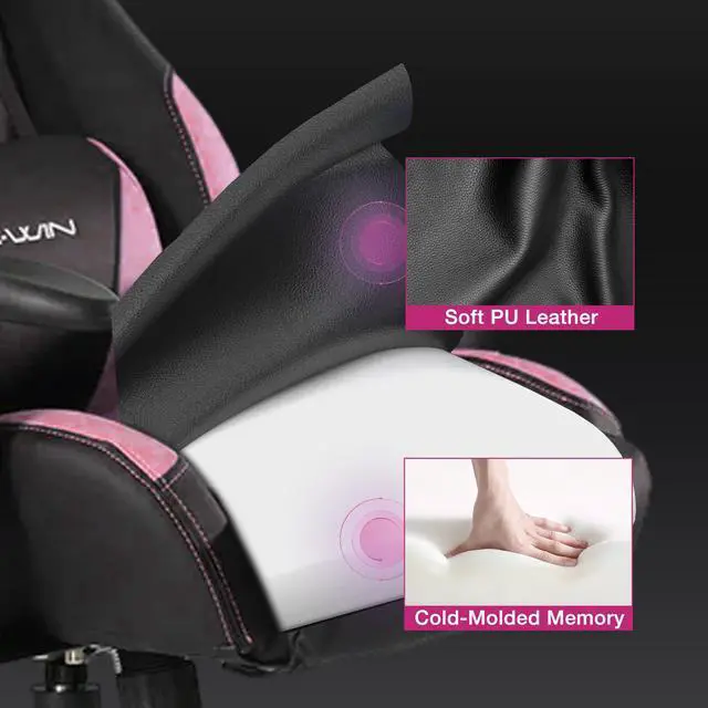 Alt view image 5 of 7 - E-WIN 400LB Gaming Chair Computer Chair,Big and Tall Gamer Chair for Adults,High Back Gaming Chair with Headrest and Lumbar Support -Black/Pink