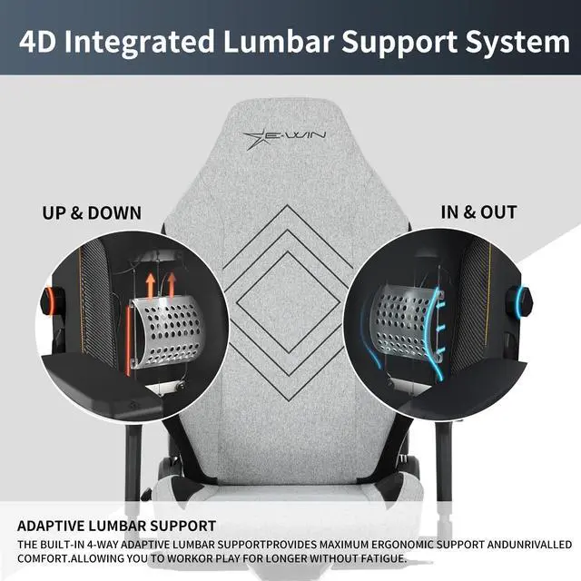 Alt view image 3 of 7 - E-WIN Gaming Chair Breathable Fabric Office Chair with Magnetic Head Pillow and Lumbar Support High Back Ergonomic Computer Chair,Light Grey