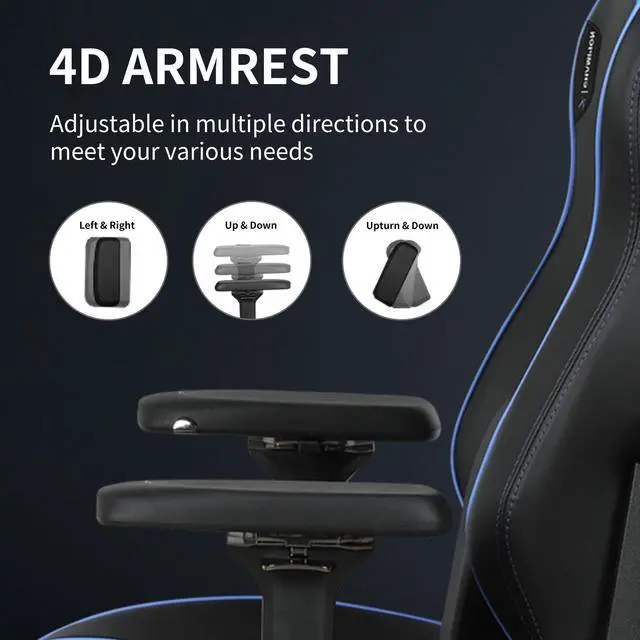 Alt view image 5 of 7 - E-WIN 400LB Racing Style Gaming Chair,Height Adjustable  Computer Chair with Magnetic Head Pillow and Lumbar Support, Adjustable Armrest-Black&Blue
