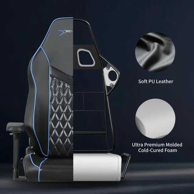 Alt view image 7 of 7 - E-WIN 400LB Racing Style Gaming Chair,Height Adjustable  Computer Chair with Magnetic Head Pillow and Lumbar Support, Adjustable Armrest-Black&Blue