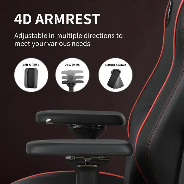Alt view image 6 of 7 - E-WIN 400LB Racing Style Gaming Chair,Height Adjustable  Computer Chair with Magnetic Head Pillow and Lumbar Support, Adjustable Armrest-Black&Red