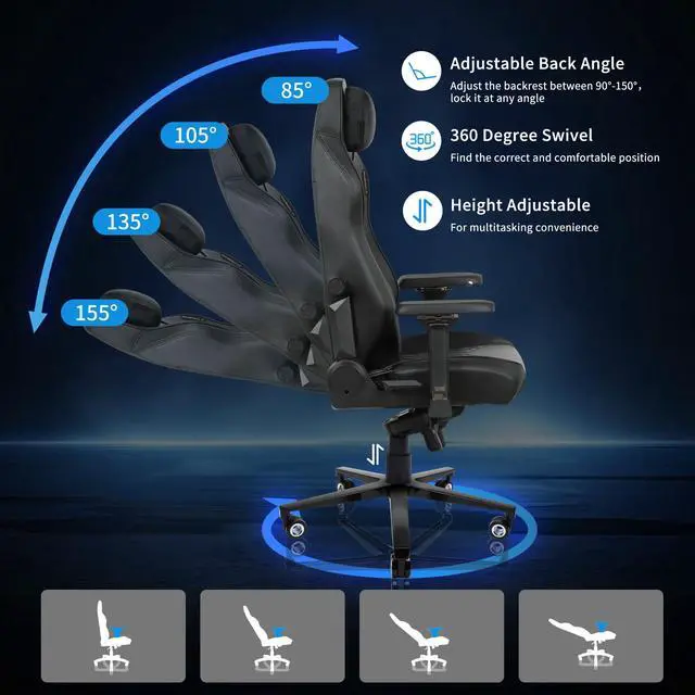 Alt view image 3 of 7 - E-WIN 400LB Racing Style Gaming Chair,Height Adjustable  Computer Chair with Magnetic Head Pillow and Lumbar Support, Adjustable Armrest-Black