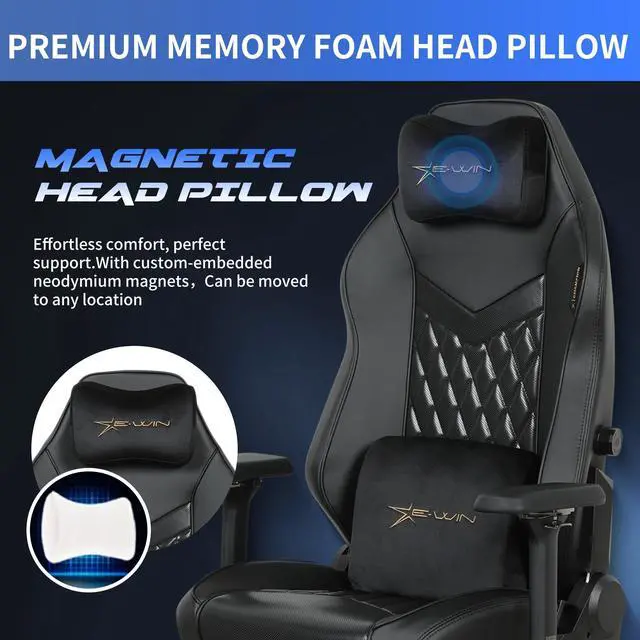 Alt view image 5 of 7 - E-WIN 400LB Racing Style Gaming Chair,Height Adjustable  Computer Chair with Magnetic Head Pillow and Lumbar Support, Adjustable Armrest-Black