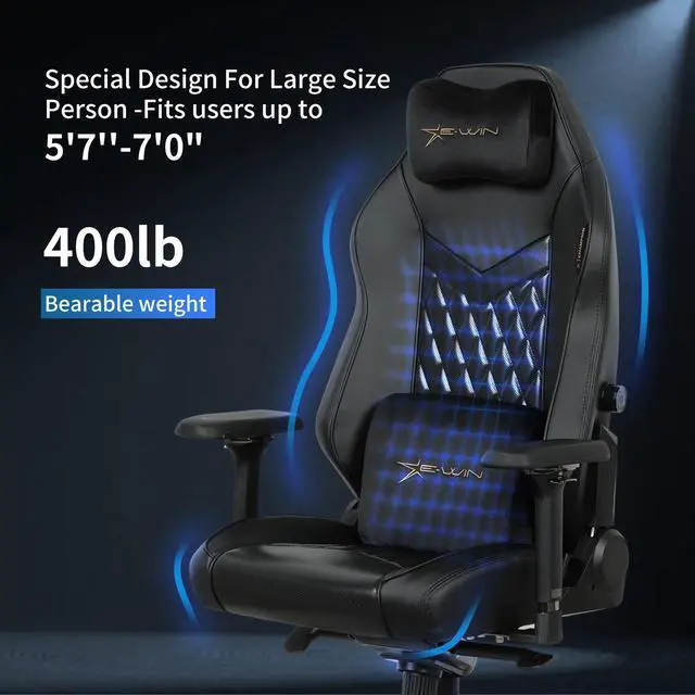 Alt view image 6 of 7 - E-WIN 400LB Racing Style Gaming Chair,Height Adjustable  Computer Chair with Magnetic Head Pillow and Lumbar Support, Adjustable Armrest-Black