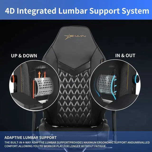 Alt view image 4 of 7 - E-WIN 400LB Racing Style Gaming Chair,Height Adjustable  Computer Chair with Magnetic Head Pillow and Lumbar Support, Adjustable Armrest-Black