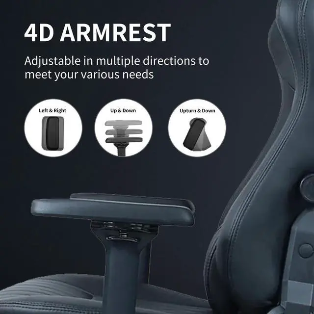 Alt view image 6 of 7 - E-WIN 550LB Gaming Chair,Big and Tall Computer Chair for  Adults,Ergonomic Office Chair with Magnetic Head Pillow,Thickened Seat Cushion-Black