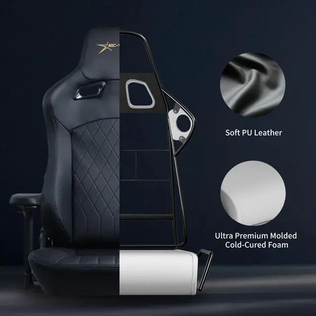 Alt view image 7 of 7 - E-WIN 550LB Gaming Chair,Big and Tall Computer Chair for  Adults,Ergonomic Office Chair with Magnetic Head Pillow,Thickened Seat Cushion-Black