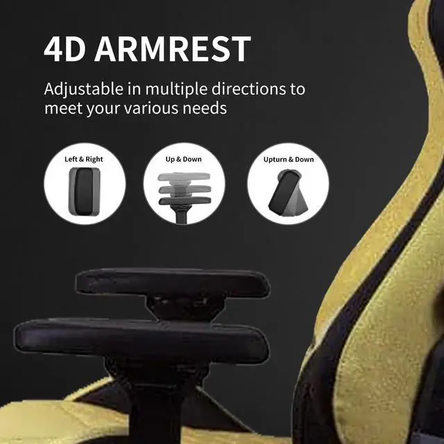 Alt view image 6 of 7 - E-WIN 550LB Gaming Chair,Big and Tall Computer Chair for  Adults,Ergonomic Office Chair with Magnetic Head Pillow,Thickened Seat Cushion-Gold