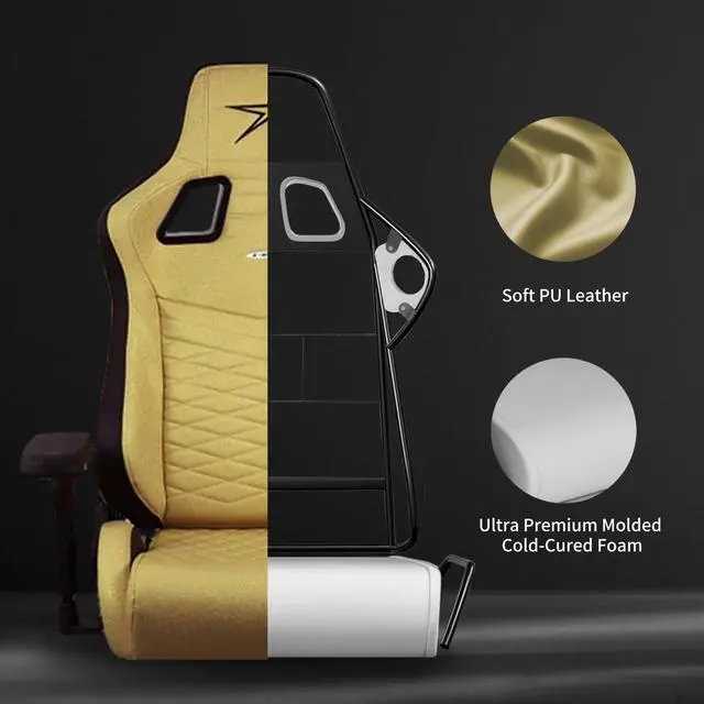 Alt view image 7 of 7 - E-WIN 550LB Gaming Chair,Big and Tall Computer Chair for  Adults,Ergonomic Office Chair with Magnetic Head Pillow,Thickened Seat Cushion-Gold