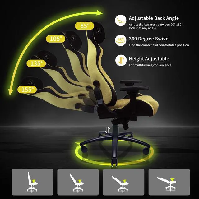 Alt view image 2 of 7 - E-WIN 550LB Gaming Chair,Big and Tall Computer Chair for  Adults,Ergonomic Office Chair with Magnetic Head Pillow,Thickened Seat Cushion-Gold