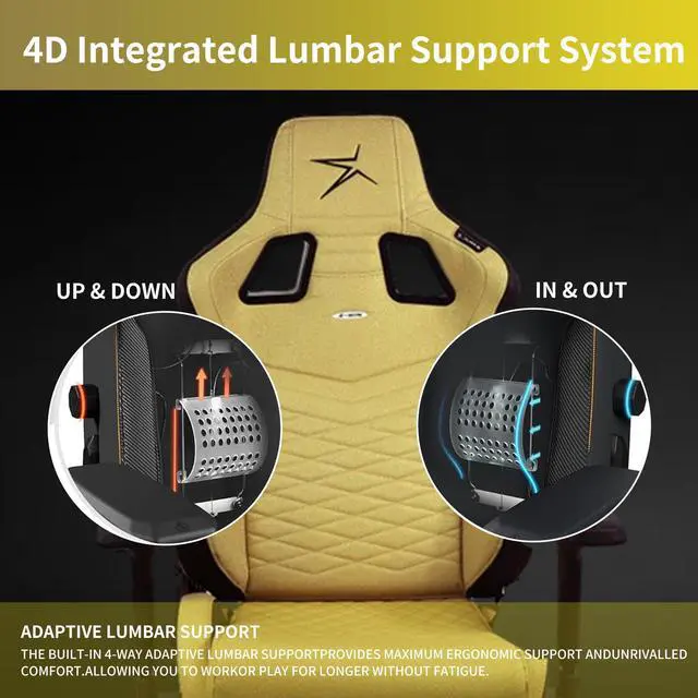 Alt view image 3 of 7 - E-WIN 550LB Gaming Chair,Big and Tall Computer Chair for  Adults,Ergonomic Office Chair with Magnetic Head Pillow,Thickened Seat Cushion-Gold